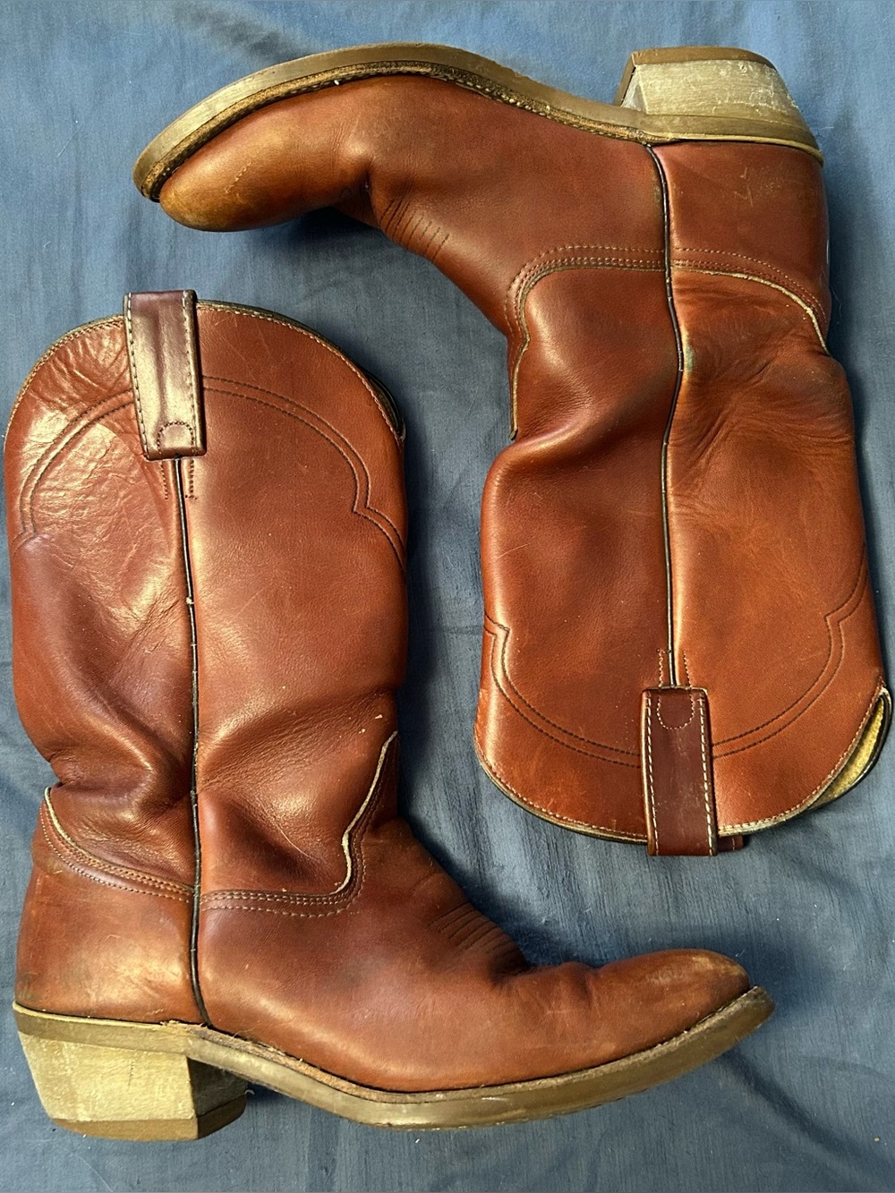 Brown Leather Western Cowboy Boots - Classic Pull-On Style